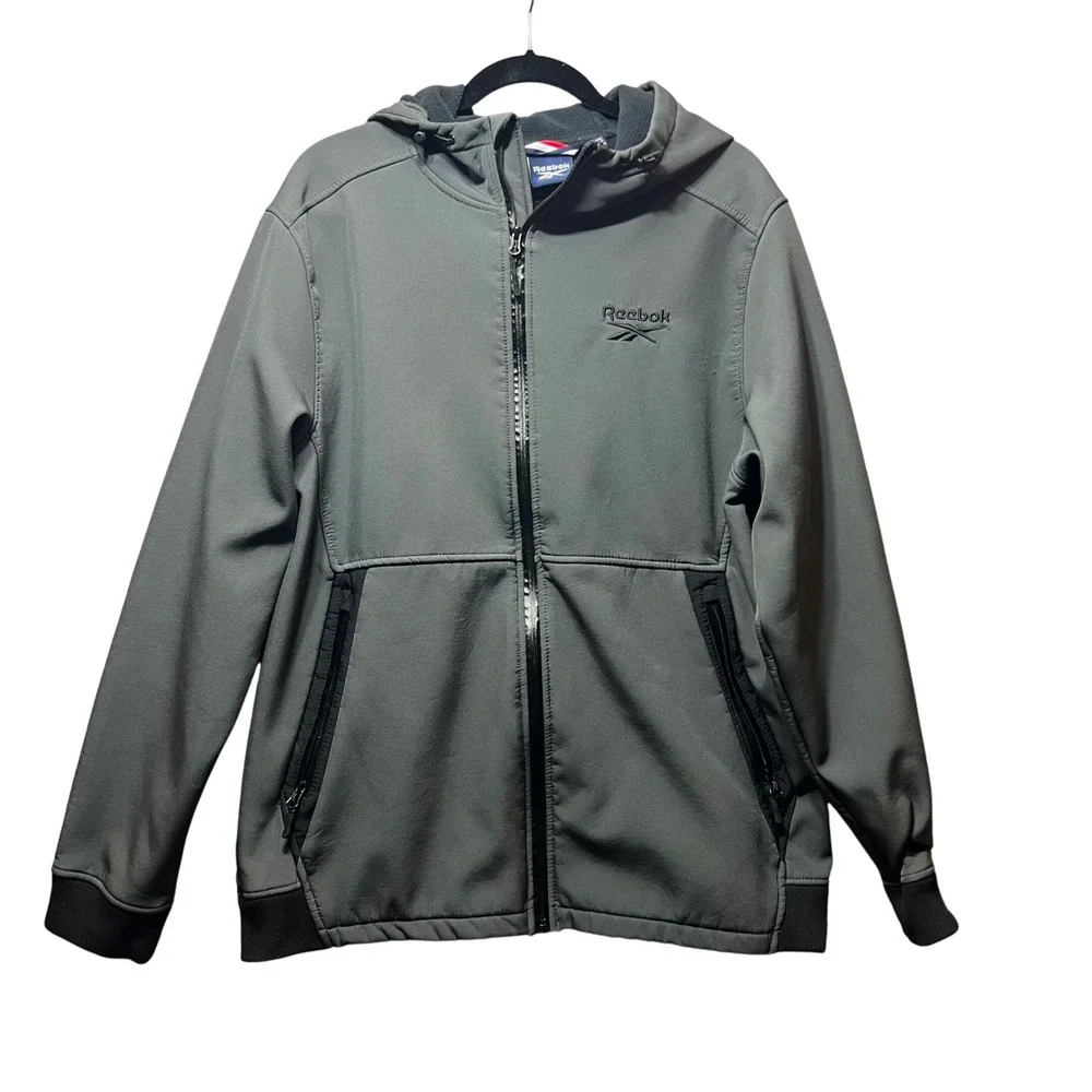 Reebok Men's XL Gray Softshell Fleece Lined‎ Hooded Zip Jacket Activewear